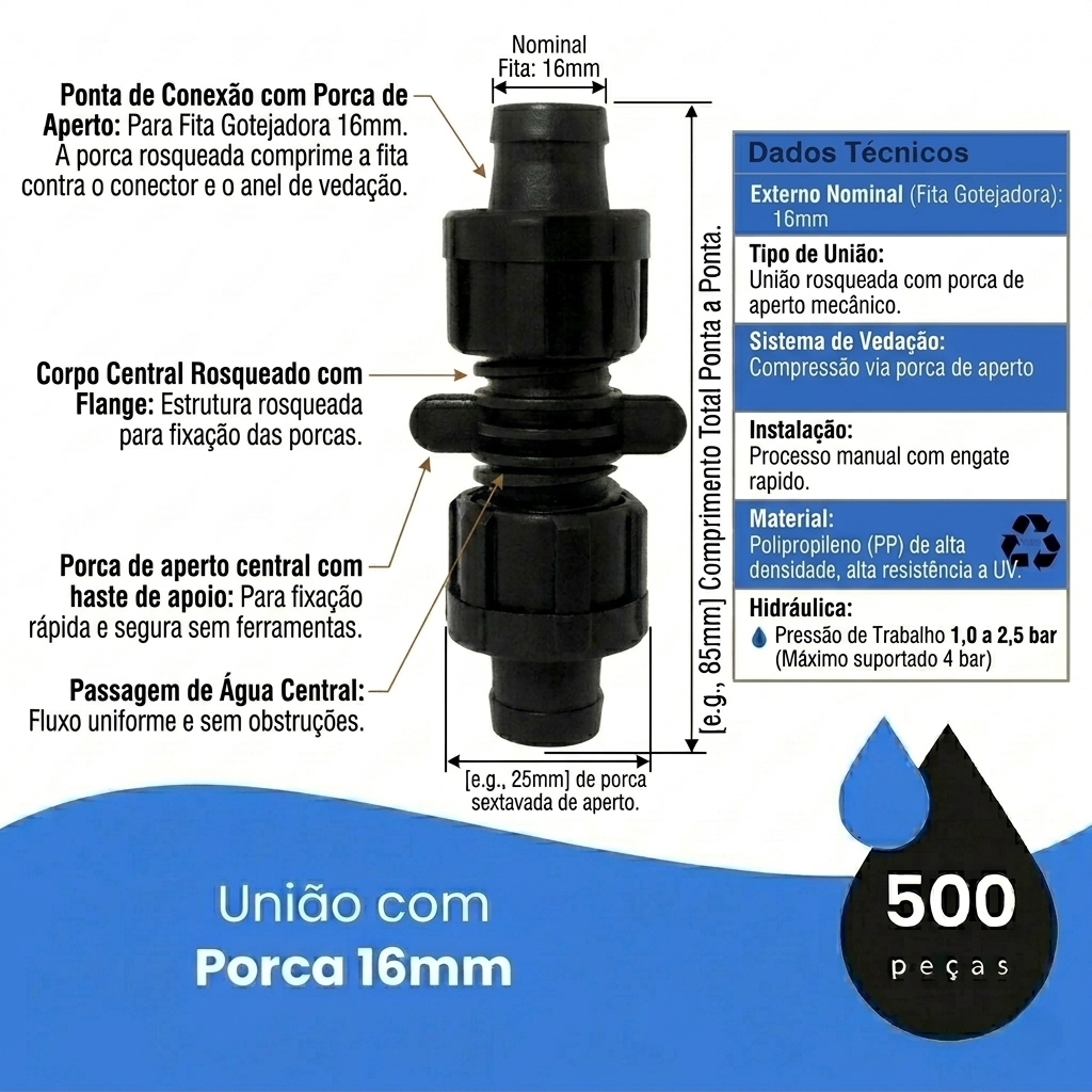 União com Porca 16mm DT